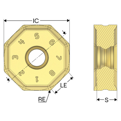 Seco Tools 10218137 | ONMU090512TN-M45 0.866" Inscribed Circle Diameter x 0.047" Radius x 0.256" Insert Thickness 16 Cutting Edge CVD Coated Carbide MP1501 Grade ONMU Milling Insert