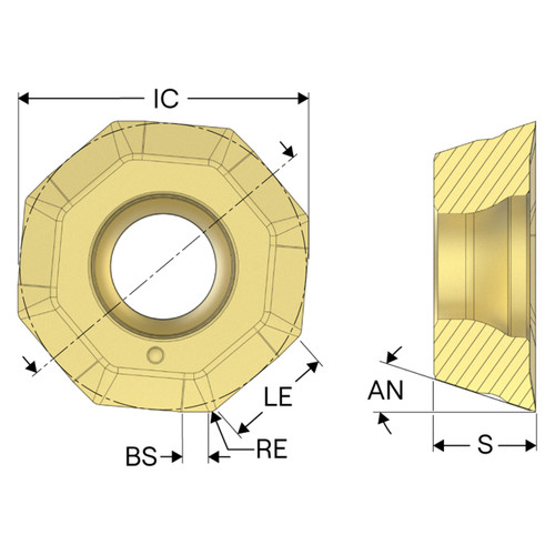 Seco Tools 10260299 | OOET0605ZZER-M10 0.622" Inscribed Circle Diameter x 0.024" Radius x 0.219" Insert Thickness 8 Cutting Edge CVD Coated Carbide MP3501 Grade OOET Milling Insert