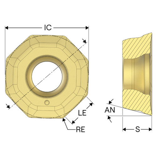 Seco Tools 10260312 | OOMT060510SN-ME12 0.621" Inscribed Circle Diameter x 0.039" Radius x 0.219" Insert Thickness 8 Cutting Edge CVD Coated Carbide MP2501 Grade OOMT Milling Insert