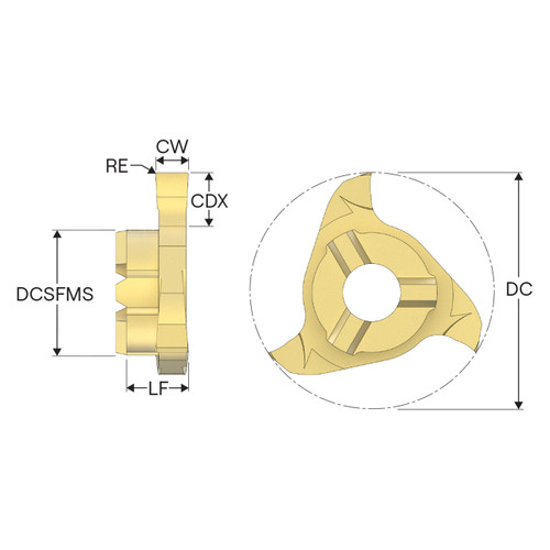 Seco Tools 10270265 | R335.14-217110C.12Z3-M03 21.70mm Cutting Diameter x 2.50mm Cutting Depth Maximum x 5.70mm Functional Length 3 Cutting Edge PVD Coated Carbide F32M Grade R335.14 Groove Milling Tip Insert