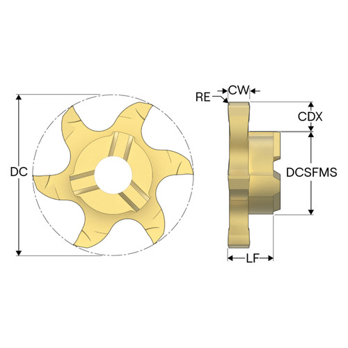 Seco Tools 10270285 | R335.14-397100.12Z6-M03 39.70mm Cutting Diameter x 13.50mm Cutting Depth Maximum x 0.10mm Radius x 5.85mm Functional Length 6 Cutting Edge PVD Coated Carbide F32M Grade R335.14 Groove Milling Tip Insert