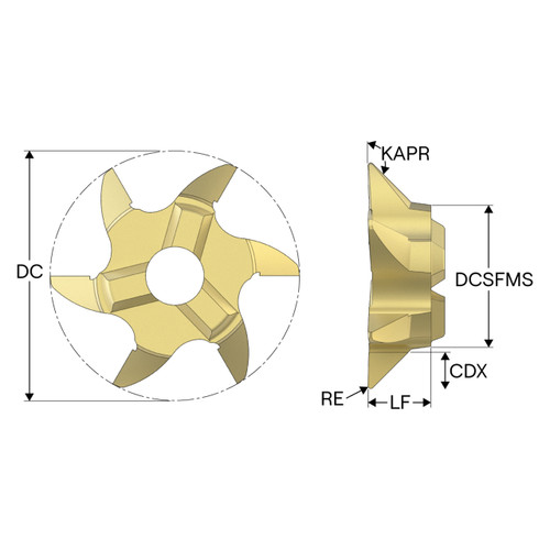 Seco Tools 10270926 | R335.14-117DT45.06Z6-M01 11.70mm Cutting Diameter x 2.50mm Cutting Depth Maximum x 0.20mm Radius x 3.50mm Functional Length 6 Cutting Edge PVD Coated Carbide F32M Grade R335.14 Dovetail Milling Tip Insert