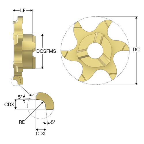 Seco Tools 10270939 | R335.14-217CR250.12Z6-M03 21.70mm Cutting Diameter x 3.00mm Cutting Depth Maximum x 2.50mm Radius x 6.05mm Functional Length 6 Cutting Edge PVD Coated Carbide F32M Grade R335.14 Corner Rounding Milling Tip Insert