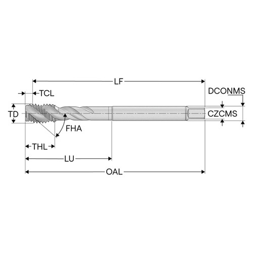 Seco Tools 10280341 | T32-R40N09C95-7/16-20-21R 0.438" Thread Diameter x 0.323" Shank x 0.132" Tap Length 3 Flute TiAIN+TiN Coated HSS-E Cylindrical T32 Spiral Flute Tap