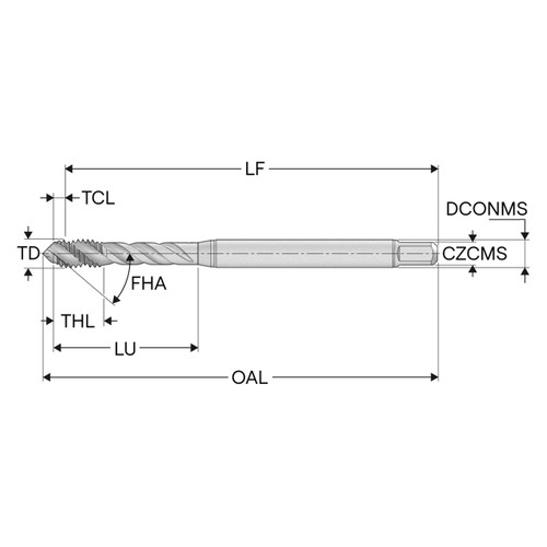 Seco Tools 10280346 | T32-R40N09C95-7/8-14-21R 0.875" Thread Diameter x 0.697" Shank x 0.203" Tap Length 4 Flute TiAIN+TiN Coated HSS-E Cylindrical T32 Spiral Flute Tap