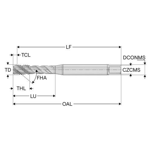Seco Tools 10280347 | T32-R40N09C95-1-12-21R 1.000" Thread Diameter x 0.800" Shank x 0.229" Tap Length 4 Flute TiAIN+TiN Coated HSS-E Cylindrical T32 Spiral Flute Tap