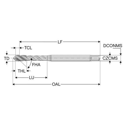 Seco Tools 10280370 | T34-R45H08C96-5/8-11-22R 0.625" Thread Diameter x 0.480" Shank x 0.231" Tap Length 4 Flute TiAIN+WC/C Coated HSS-E-PM Cylindrical T34 Spiral Flute Tap