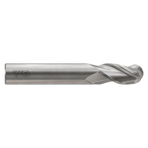 YG1 E5I58912 | 5/8" Diameter x 5/8" Shank x 2-1/2" LOC x 5" OAL x 5/16" Radius x 37 Degree Helix Angle 3 Flute Bright Coated Carbide E5I58 Ball Nose End Mill