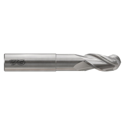 YG1 E5I59064 | 1" Diameter x 1" Shank x 1-1/4" LOC x 2-5/8" LBS x 5" OAL x 1/2" Radius x 37 Degree Helix Angle 3 Flute Bright Coated Carbide E5I59 Ball Nose End Mill