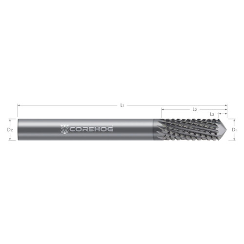 CoreHog C52495 | 1/4" Diameter x 1/4" Shank x 3/4" LOC x 2-1/2" OAL 10 Flute Solid Carbide CFRP Router
