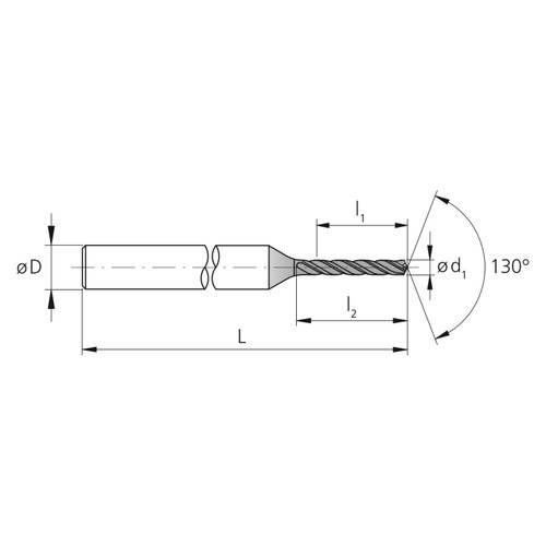 Mikron Tool 2.CD.050170.A | CrazyDrill Alu 0.40 - 3.00mm Diameter Range x 3.00mm Shank x 8.50mm LOC x 50.50mm OAL 3 Flute DLC Coated Drill Bit