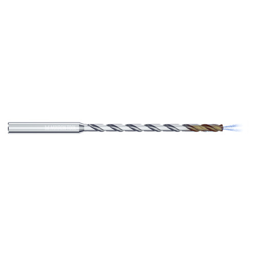 Mikron Tool 2.CD.150355.IC | CrazyDrill Cool SST-Inox 1.00 - 6.35mm Diameter Range x 6.00mm Shank x 53.25mm LOC x 108.00mm OAL 2 Flute eXedur SNP Coated Pilot Drill