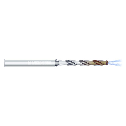 Mikron Tool 2.CD.060295.ATC | CrazyDrill Cool Titanium 1.00 - 6.35mm Diameter Range x 4.00mm Shank x 17.70mm LOC x 68.00mm OAL 2 Flute eXedur SNP Coated Coolant Fed Drill