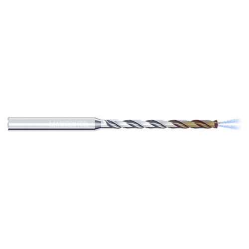 Mikron Tool 2.CD.100190.ATC | CrazyDrill Cool Titanium 1.00 - 6.35mm Diameter Range x 4.00mm Shank x 19.00mm LOC x 67.00mm OAL 2 Flute eXedur SNP Coated Pilot Drill