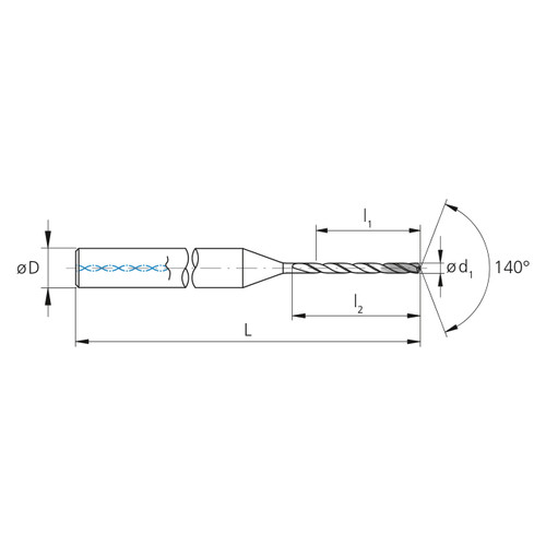Mikron Tool 2.CD.100365.CS | CrazyDrill Cool 0.75 - 6.00mm Diameter Range x 6.00mm Shank x 36.50mm LOC x 91.00mm OAL 2 Flute eXedur RI/RIP Coated Pilot Drill