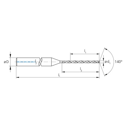 Mikron Tool 2.CD.150245.CA | CrazyDrill Cool 0.75 - 6.00mm Diameter Range x 4.00mm Shank x 36.75mm LOC x 86.50mm OAL 2 Flute Uncoated Pilot Drill