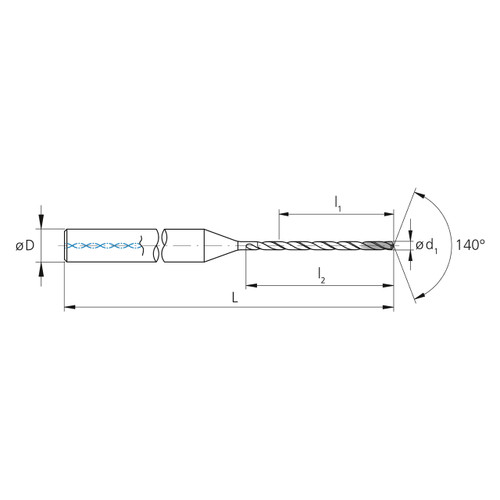 Mikron Tool 2.CD.150380.CS | CrazyDrill Cool 0.75 - 6.00mm Diameter Range x 6.00mm Shank x 57.00mm LOC x 113.50mm OAL 2 Flute eXedur RI/RIP Coated Pilot Drill