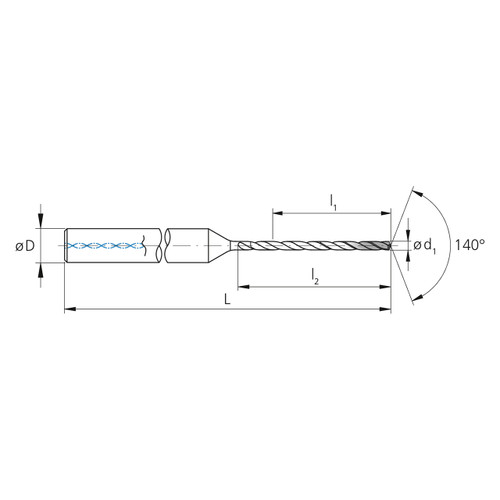 Mikron Tool 2.CD.150500.XL | CrazyDrill Cool XL 1.00 - 6.00mm Diameter Range x 6.00mm Shank x 75.00mm LOC x 133.00mm OAL 2 Flute eXedur SL Coated Pilot Drill