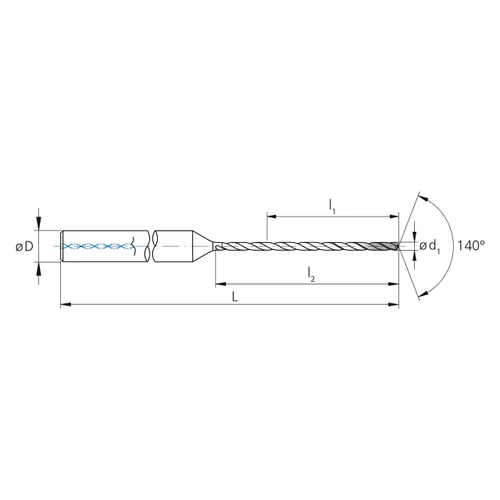 Mikron Tool 2.CD.200100.XL | CrazyDrill Cool XL 1.00 - 6.00mm Diameter Range x 4.00mm Shank x 20.00mm LOC x 63.00mm OAL 2 Flute eXedur SL Coated Pilot Drill