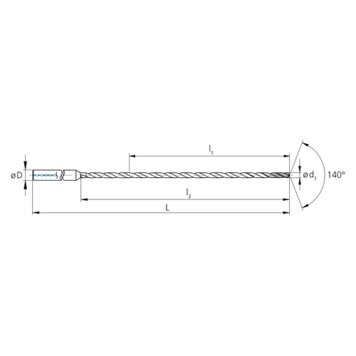 Mikron Tool 2.CD.400330.XL | CrazyDrill Cool XL 2.00 - 6.00mm Diameter Range x 6.00mm Shank x 132.00mm LOC x 186.00mm OAL 2 Flute eXedur SL Coated Pilot Drill