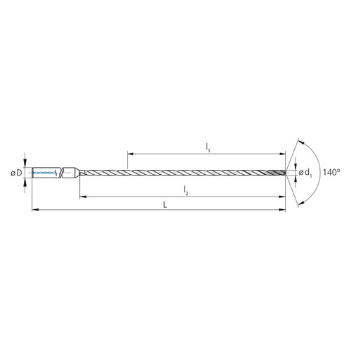 Mikron Tool 2.CD.400570.XL | CrazyDrill Cool XL 2.00 - 6.00mm Diameter Range x 6.00mm Shank x 228.00mm LOC x 287.00mm OAL 2 Flute eXedur SL Coated Pilot Drill