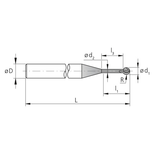 Mikron Tool 2.RC.040150.1 | CrazyMill Chamfer 1.50mm Head Diameter x 4.00mm Shank x 6.00mm LOC x 50.00mm OAL x 0.75mm Radius 3 Flute eXedur RIP Coated Chamfer Mill Tool