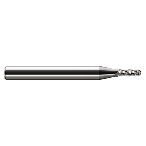 Harvey Tool 74102 | 0.102" Cutter Diameter x 0.306" LOC x 1/8" Shank x 1-1/2" OAL 4 Flute Uncoated Carbide Miniature Ball End Mill