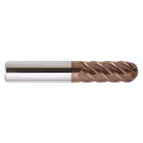 Garr Tool 21564 | 10.00mm Diameter x 10.000" Shank x 22.00mm LOC x 70.00mm OAL x 45 Degree Helix Angle 5 Flute Ball End Mill