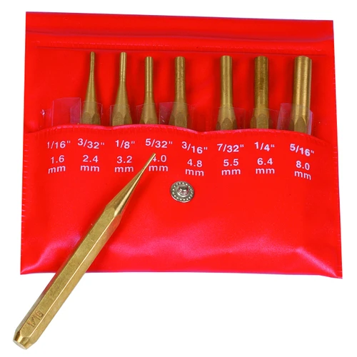 Mitutoyo 985-120 | 1/16", 3/32", 1/8", 5/32", 3/16", 7/32", 1/4", 5/16" Size x 4.000" Length Hardened Steel 985 Series Pin Punch Set - 8pcs