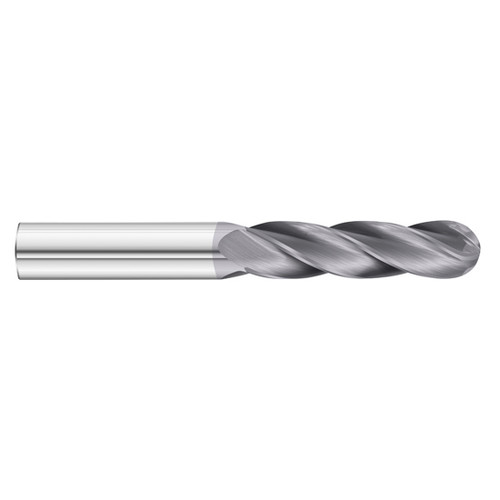 Fullerton Tool 30091 | 1/2" Diameter x 1/2" Shank x 1-1/4" LOC x 3" OAL 4 Flute TiAlN Solid Carbide Ball End Mill