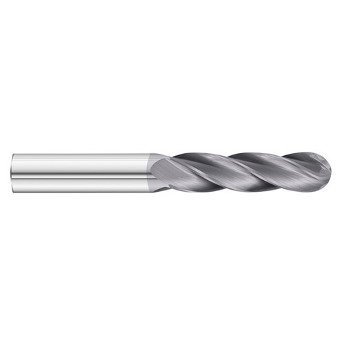 Fullerton Tool 30075 | 1/4" Diameter x 1/4" Shank x 1-1/2" LOC x 4" OAL 4 Flute TiAlN Solid Carbide Ball End Mill