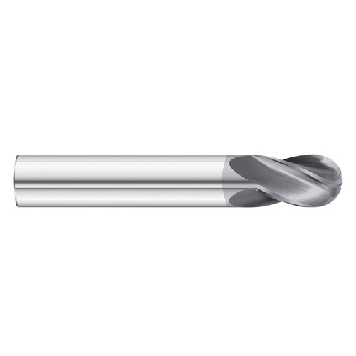 Fullerton Tool 32867 | 5/64" Diameter x 1/8" Shank x 1/8" LOC x 1-1/2" OAL 4 Flute TiAlN Solid Carbide Ball End Mill