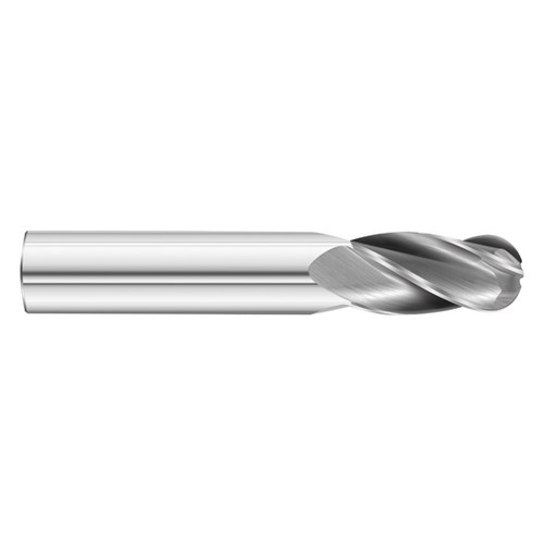Fullerton Tool 32039 | 3/16" Diameter x 3/16" Shank x 5/8" LOC x 2" OAL 4 Flute Uncoated Solid Carbide Ball End Mill