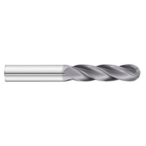 Fullerton Tool 30083 | 3/8" Diameter x 3/8" Shank x 1-1/2" LOC x 4" OAL 4 Flute TiAlN Solid Carbide Ball End Mill