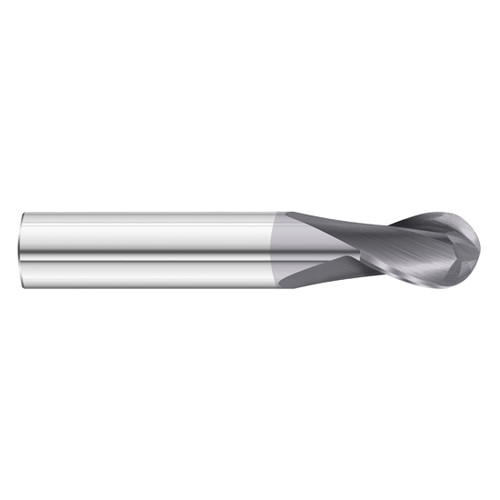 Fullerton Tool 32883 | 1/16" Diameter x 1/8" Shank x 1/8" LOC x 1-1/2" OAL 2 Flute TiAlN Solid Carbide Ball End Mill