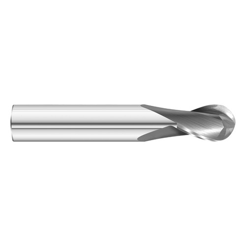 Fullerton Tool 32193 | 1/8" Diameter x 1/8" Shank x 1/4" LOC x 1-1/2" OAL 2 Flute Uncoated Solid Carbide Ball End Mill