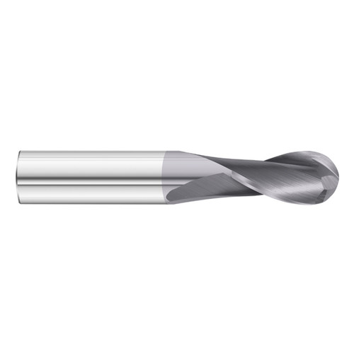 Fullerton Tool 30761 | 1/8" Diameter x 1/8" Shank x 1/2" LOC x 1-1/2" OAL 2 Flute TiAlN Solid Carbide Ball End Mill