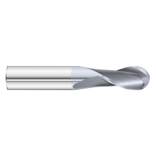 Fullerton Tool 30379 | 1/16" Diameter x 1/8" Shank x 1/4" LOC x 1-1/2" OAL 2 Flute TiCN Solid Carbide Ball End Mill