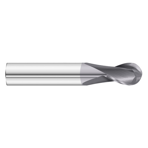 Fullerton Tool 32891 | 5/16" Diameter x 5/16" Shank x 1/2" LOC x 2-1/2" OAL 2 Flute TiAlN Solid Carbide Ball End Mill