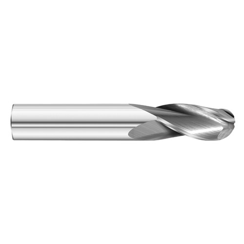 Fullerton Tool 33039 | 3/16" Diameter x 3/16" Shank x 5/8" LOC x 2" OAL 3 Flute Uncoated Solid Carbide Ball End Mill