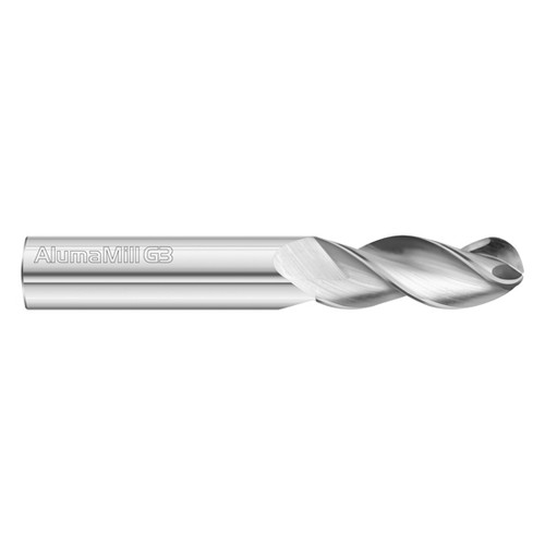 Fullerton Tool 27367 | 3/8" Diameter x 3/8" Shank x 1" LOC x 3" OAL 3 Flute Uncoated Solid Carbide Ball End Mill