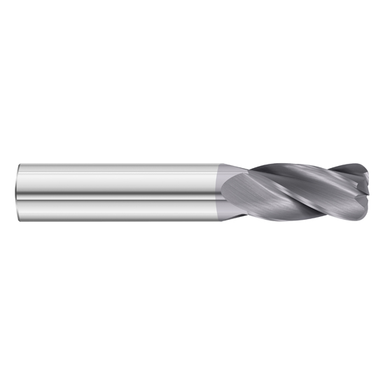 Fullerton Tool 31500 | 7/64" Diameter x 1/8" Shank x 1/2" LOC x 1-1/2" OAL 4 Flute TiAlN Solid Carbide Radius End Mill