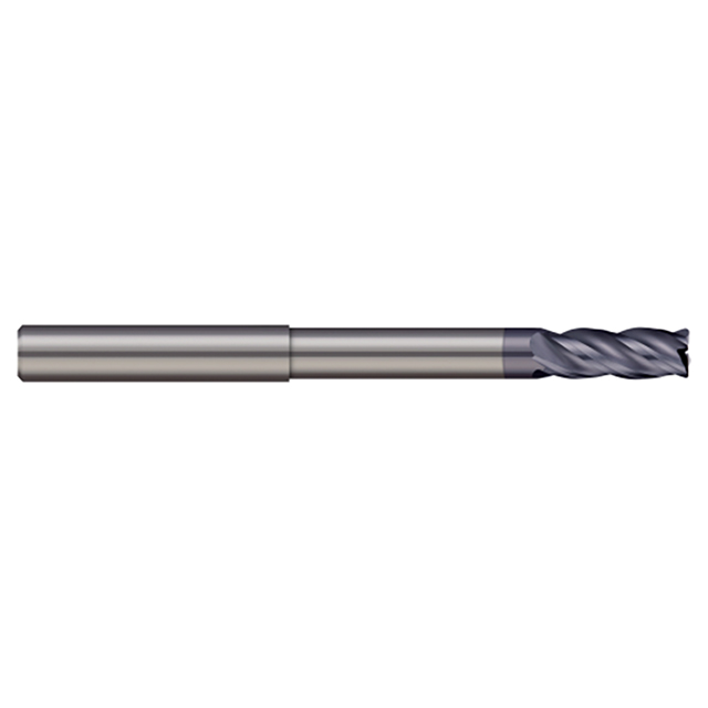 Micro 100 VLR-375-4X | 3/8" Diameter x 3/8" Shank x 0.750" LOC x 4" OAL x 0.020" Corner Radius AlTiN Coated Carbide End Mill