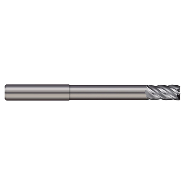 Micro 100 VLR-375-5-020 | 3/8" Diameter x 3/8" Shank x 0.750" LOC x 2.750" Reach x 4" OAL x 0.020" Corner Radius Uncoated Carbide End Mill