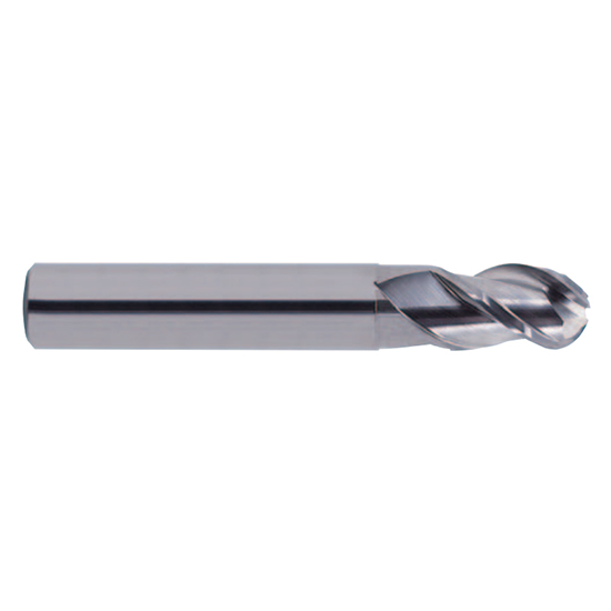 YG1 38573 | 1/4" Diameter x 1/4" Shank x 3/8" LOC x 3" OAL 3 Flute Bright Carbide Single Ball End Mill