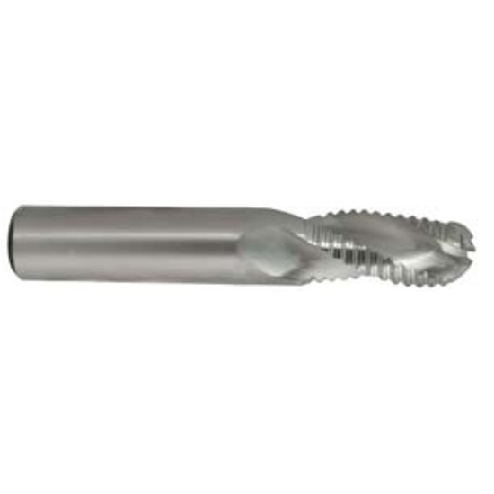 YG1 45032 | 1/2" Diameter x 1/2" Shank x 1" LOC x 3" OAL x 30 Degree Helix Angle 3 Flute Bright Coated Carbide E5E45 Square Roughing End Mill
