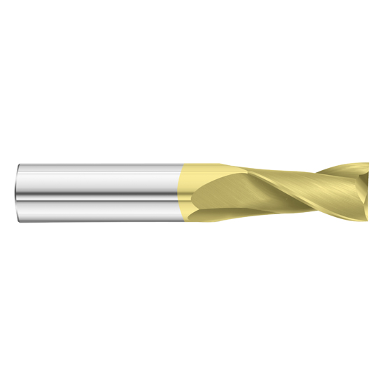 Fullerton Tool 32342 | 3/16" Diameter x 3/16" Shank x 5/8" LOC x 2" OAL 2 Flute TiN Solid Carbide Square End Mill