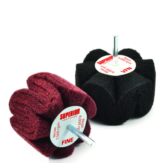 Superior Abrasives 54810 | SHUR-BRITE 4" x 2" x 1/4" Very Fine Silicon Carbide Heavy Duty Mounted Seamless Satin Wheel