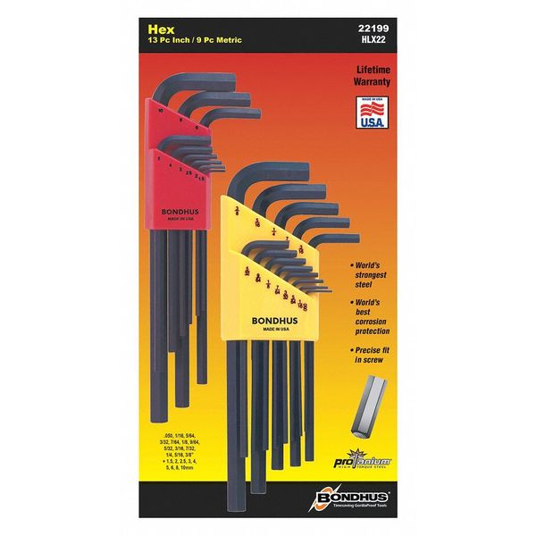 Bondhus 22199 | 22pc 0.050 - 3/8" L-Key Hex Key Set