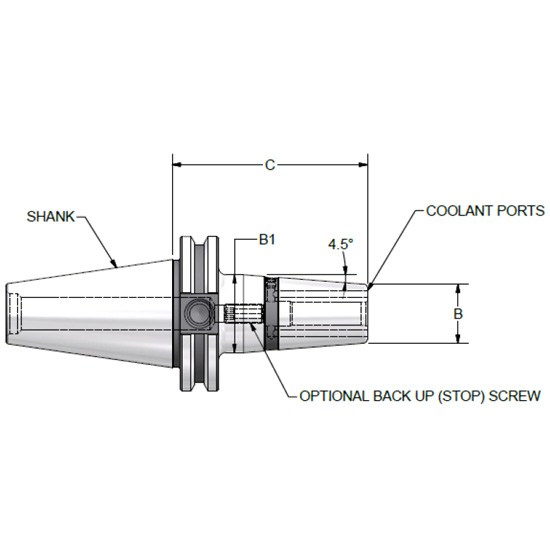 Parlec C40A-25SF315-9C | 1/4" Hole Diameter x 3.15" Projection CAT40 0.83" Nose Diameter 25,000 RPM Through Coolant Shrink Fit Tool Holder & Adapter